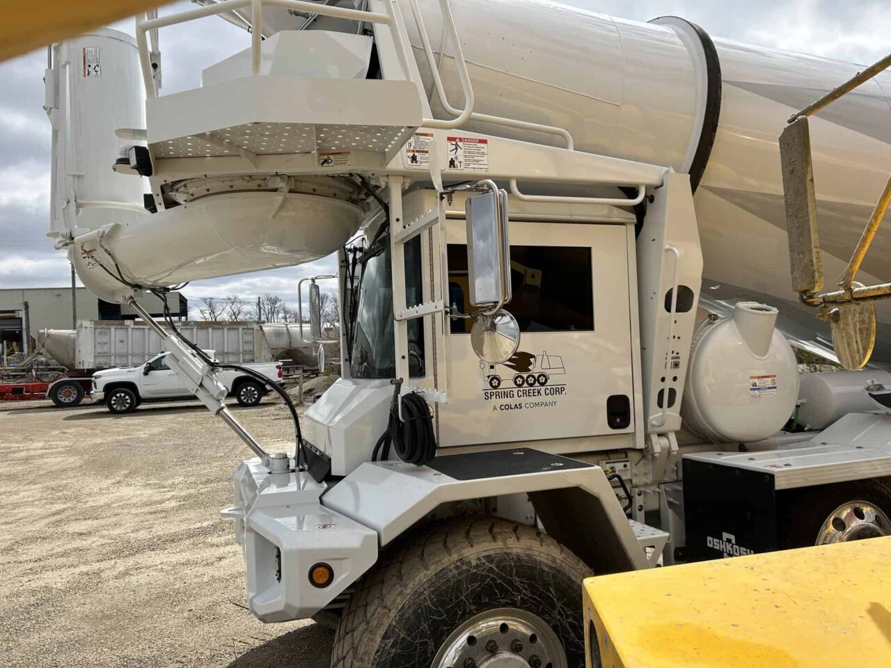 Spring Creek Operations cement mixer truck at the new Hardin plant, showcasing updated equipment for projects.
